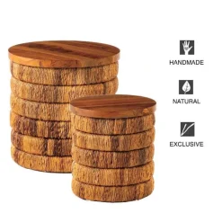 Abaca Woven Drum Nesting Tables, Set of 2