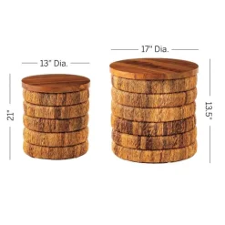 Abaca Woven Drum Nesting Tables, Set of 2