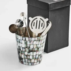 Abalon Handmade Stainless Steel and Mother Of Pearl Barware, Set of 5