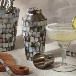Abalon Stainless Steel and Mother of Pearl Cocktail Shaker