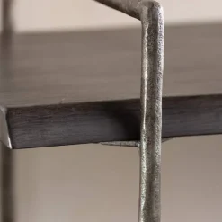 Acacia Live Edge Gray Bench with Textured Iron Frame