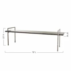 Acacia Live Edge Gray Bench with Textured Iron Frame