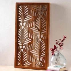 Acacia Wood Laser Cutout Wall Panel - Leaf