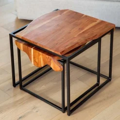 Acacia Wood Waterfall Nesting Tables, Set of 2