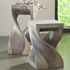 18" Agate Gray Twisty Stool, Set of 2