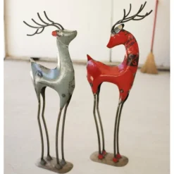 All-Weather Extra-Tall Recycled Metal Deer Decor, Set of 2
