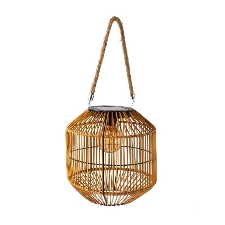 All-Weather Faux Rattan Solar Lantern, Round