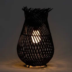 All-Weather Wicker Solar Table Lantern - Black