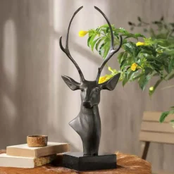 Aluminum and Marble Deer Bust Sculpture