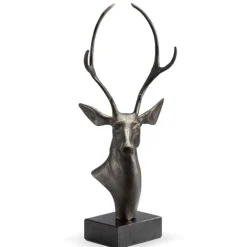 Aluminum and Marble Deer Bust Sculpture