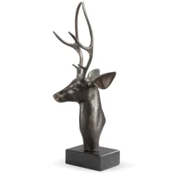 Aluminum and Marble Deer Bust Sculpture