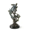 Aluminum and Marble Sea Turtle with Fish Sculpture