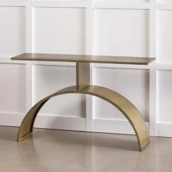 Antique Brass Console Table with Arched Base