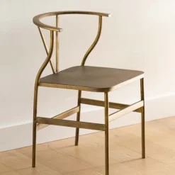 Antique Brass Wishbone Accent Chair
