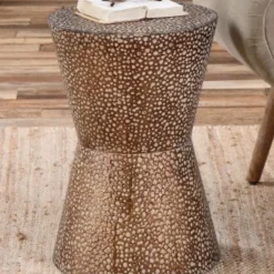Antiqued Copper Finish Metal Drum Table