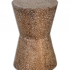 Antiqued Copper Finish Metal Drum Table