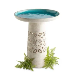 Aqua Crackle Glazed Ceramic Birdbath