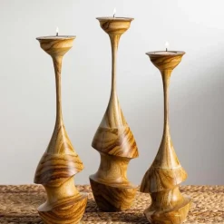 Art Deco Carved Candlesticks, Set of 3