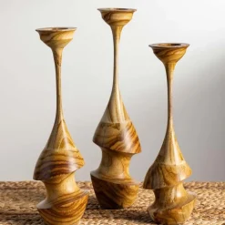 Art Deco Carved Candlesticks, Set of 3