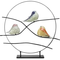 Art Glass Bird Trio Desk Decor