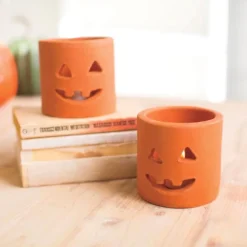Artisan-Made Clay Halloween Jack-O-Lantern Luminaries, Set of 6