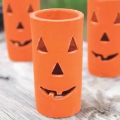 Artisan-Made Clay Halloween Jack-O-Lantern Tall Luminaries, Set of 6