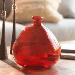 Askew Recycled Glass Balloon Vase, 9" - Red
