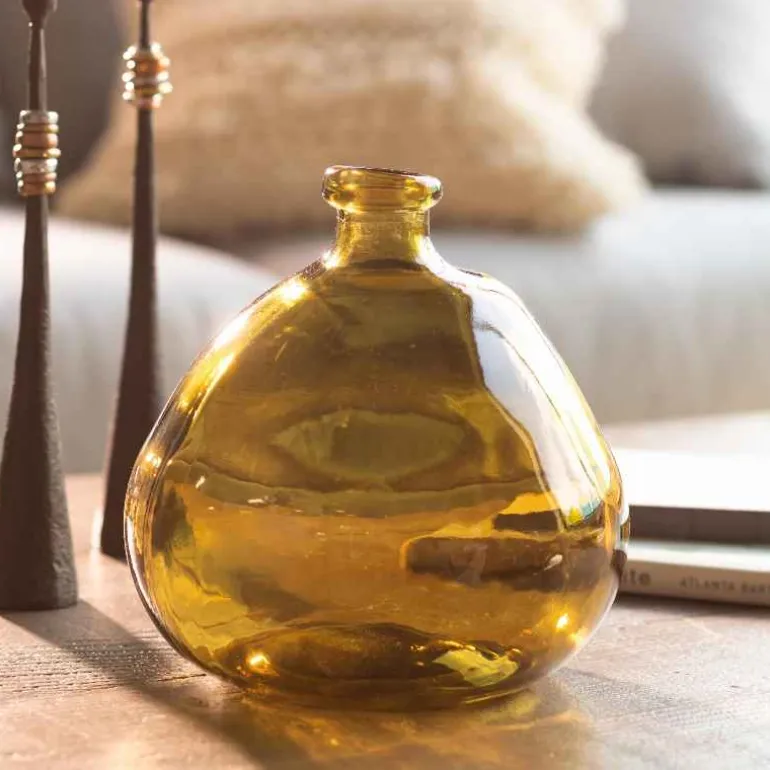 Askew Recycled Glass Balloon Vase, 9" - Mocha