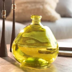 Askew Recycled Glass Balloon Vase, 9" - Citron Green