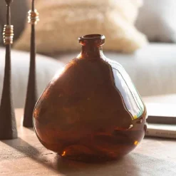 Askew Recycled Glass Balloon Vase, 9" - Chocolate