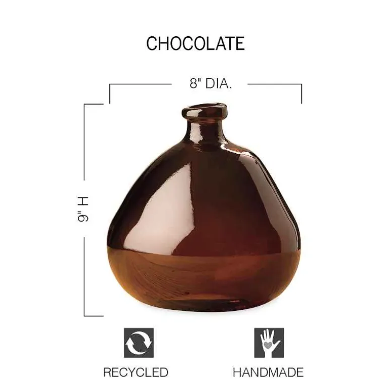 Askew Recycled Glass Balloon Vase, 9" - Chocolate