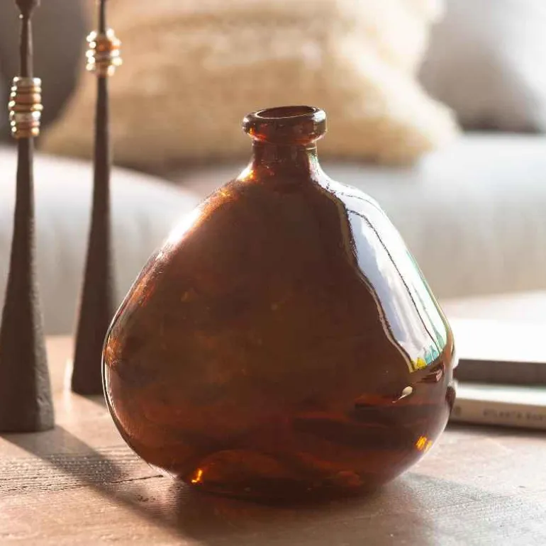 Askew Recycled Glass Balloon Vase, 9" - Chocolate
