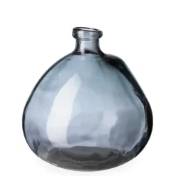 Askew Recycled Glass Balloon Vase, 9" - Smokey Blue