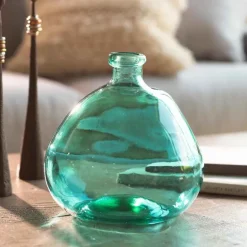Askew Recycled Glass Balloon Vase, 9" - Aqua