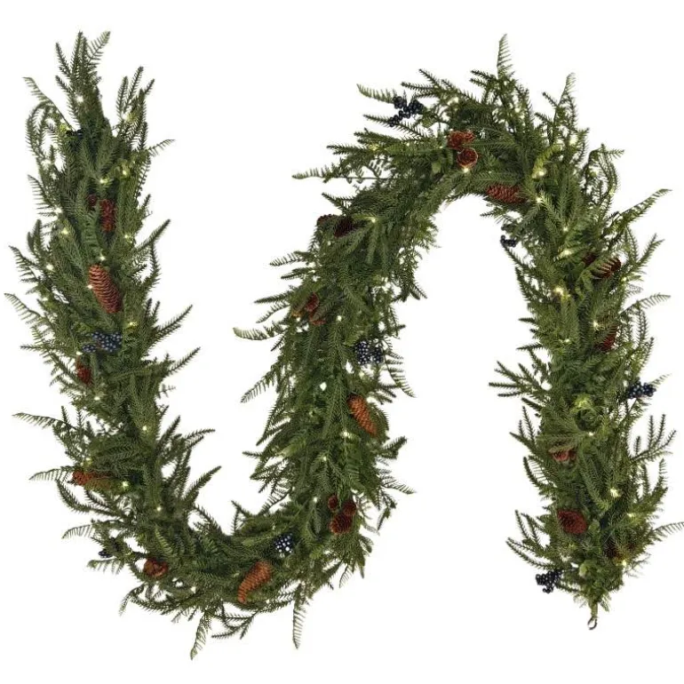 Battery-Operated Norfolk Pine Garland with LED Lights