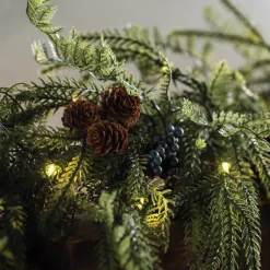 Battery-Operated Norfolk Pine Garland with LED Lights