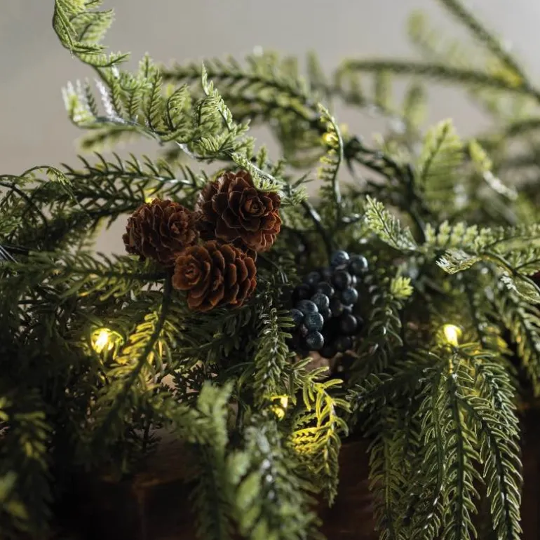 Battery-Operated Norfolk Pine Garland with LED Lights