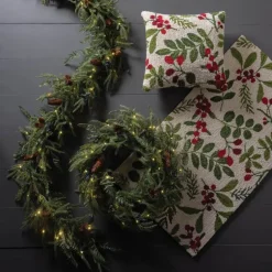 Battery-Operated Norfolk Pine Garland with LED Lights