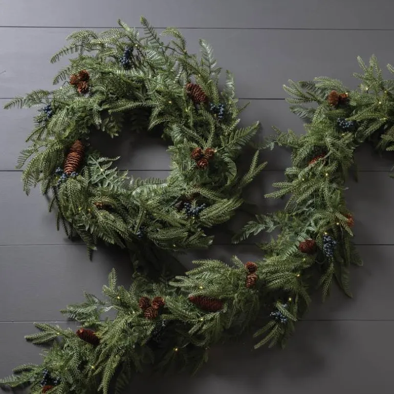 Battery-Operated Norfolk Pine Garland with LED Lights