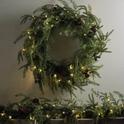 Battery-Operated Norfolk Pine Garland with LED Lights