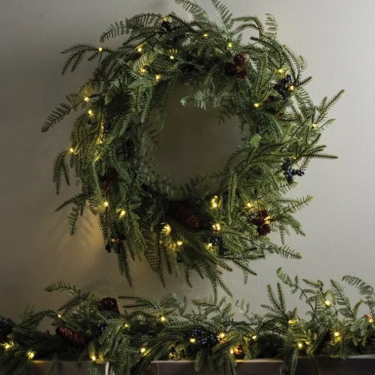 Battery-Operated Norfolk Pine Garland with LED Lights