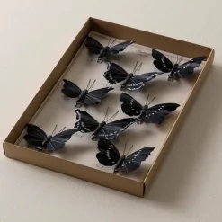 Black Feather Butterflies, Set of 8