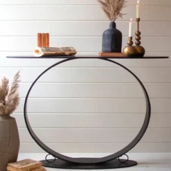 Black Oval Metal Console Table