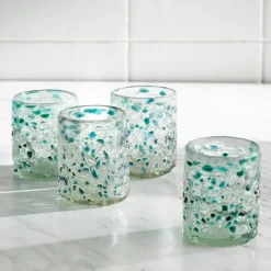 Blue Frost Confetti Recycled Tumbler Glasses, Set of 4