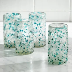Blue Frost Confetti Recycled Pint Glasses, Set of 4