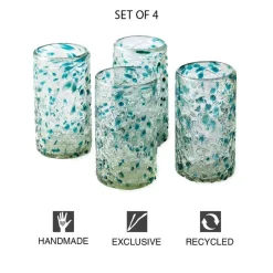Blue Frost Confetti Recycled Pint Glasses, Set of 4