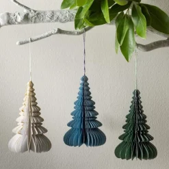 Blue Hand-Cut Honeycomb Paper Tree Ornament, 6"H
