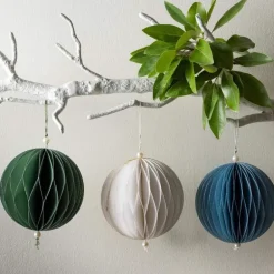 Blue Hand-Cut Honeycomb Paper Ball Ornament. 6" dia.