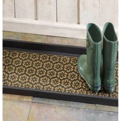 Brass-Brushed Flower Rubber Boot Tray