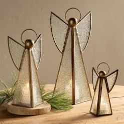 Brass Glass Angel Votive Holders, Set of 3